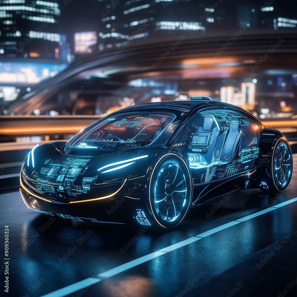 Autonomous car concept. Driverless vehicle., A photo-realistic 4K image showcasing a futuristic scenario where an individual wearing a VR headset is multitasking by driving a car Autonomous car concept. Driverless vehicle., A photo-realistic 4K image showcasing a futuristic scenario where an individual wearing a VR headset is multitasking by driving a car