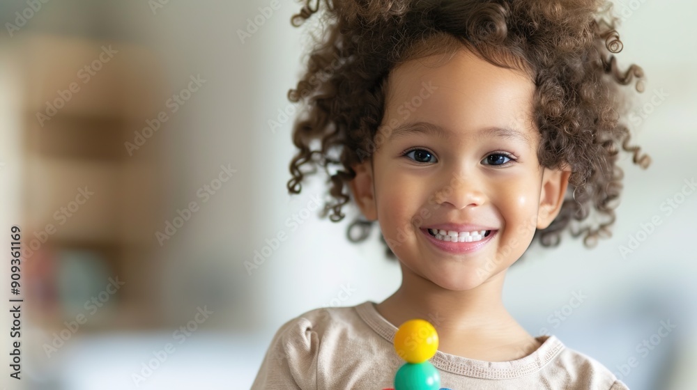 Happy Child with Toy - Cheerful and Playful Kid Smiling Against Bright Background Happy Child with Toy - Cheerful and Playful Kid Smiling Against Bright Background