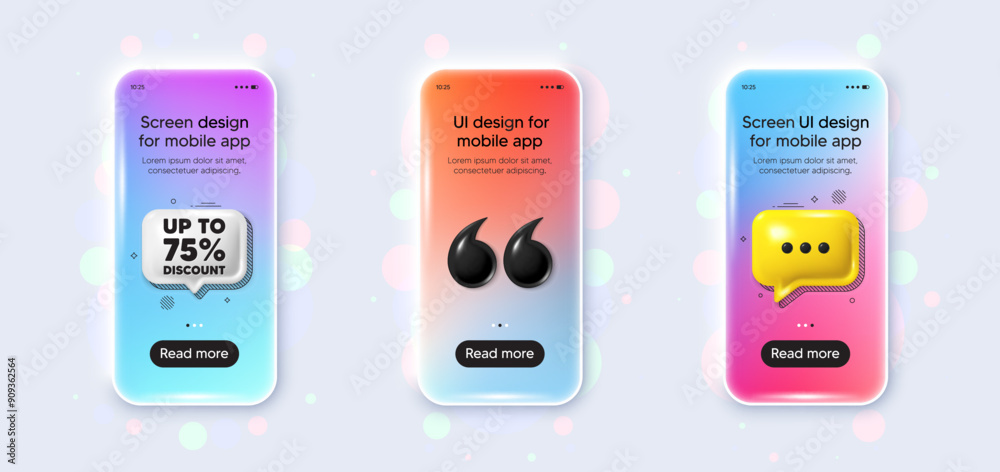 Phone 3d mockup gradient screen. Up to 75 percent discount. Sale offer price sign. Special offer symbol. Save 75 percentages. Discount tag phone mockup message. 3d chat speech bubble. Vector Phone 3d mockup gradient screen. Up to 75 percent discount. Sale offer price sign. Special offer symbol. Save 75 percentages. Discount tag phone mockup message. 3d chat speech bubble. Vector