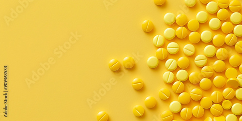 Yellow pills on a yellow background