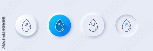 Hot water drop line icon. Neumorphic, Blue gradient, 3d pin buttons. Clean aqua sign. Liquid symbol. Line icons. Neumorphic buttons with outline signs. Vector
