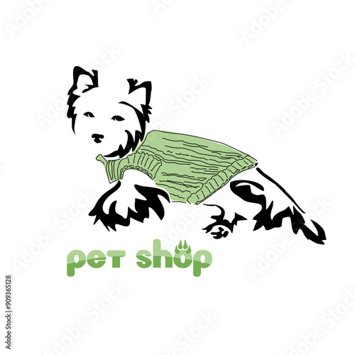 Logo for Pet shop. Beauty salon for dogs. Stylized Yorkshire Terrier. Vector drawing of a small dog. Gestalt animal design