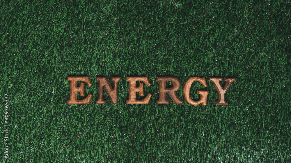 Wooden alphabet arranged in ECO awareness campaign on biophilia green grass background o promote eco-friendly energy and limited power consumption to reduce CO2 emission for sustainable Earth. Gyre Wooden alphabet arranged in ECO awareness campaign on biophilia green grass background o promote eco-friendly energy and limited power consumption to reduce CO2 emission for sustainable Earth. Gyre