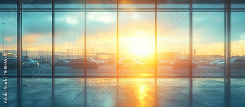 Sunset View Through Large Glass Windows With Reflections on the Floor