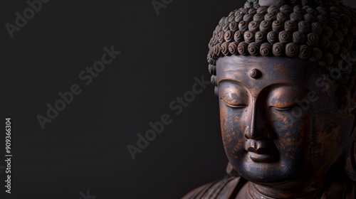 Wallpaper Mural Antique bronze Buddha statue with intricate curls on a dark background Torontodigital.ca