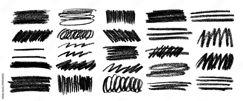A set of black pencil strokes on a white background. Vector doodles.
