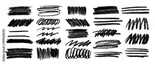 A set of black pencil strokes on a white background. Vector doodles.