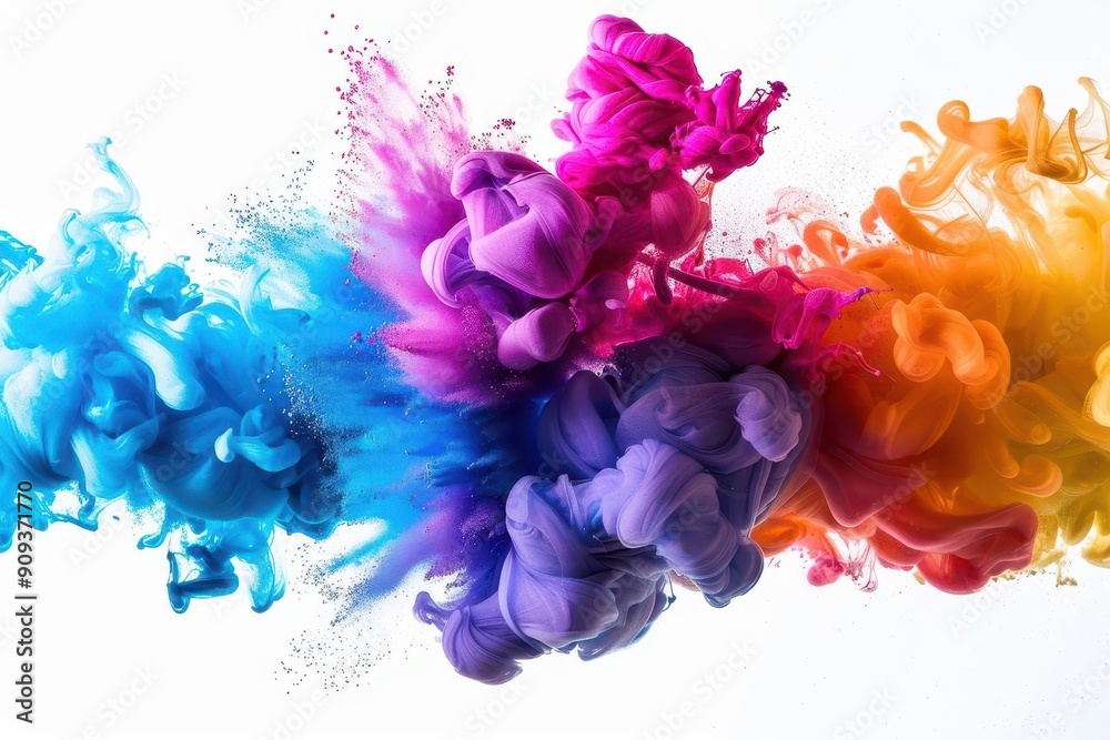 vibrant paint explosion in midair frozen in time against stark white backdrop vibrant paint explosion in midair frozen in time against stark white backdrop