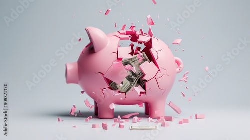 Shattered investment piggy bank, illustrating retirement fund loss, retirement loss, financial crisis