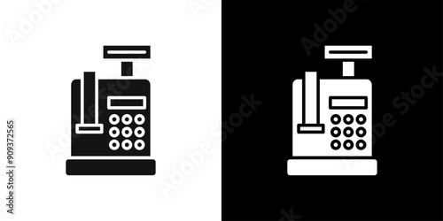 Cash register icon flat line symbol set.
