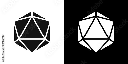 Dice d20 icon flat line symbol set.