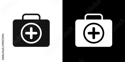 Doctor bag icon flat line symbol set.