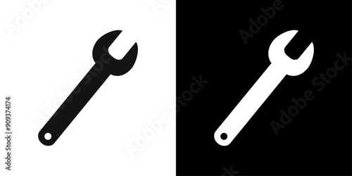 Wrench icon flat line symbol set.