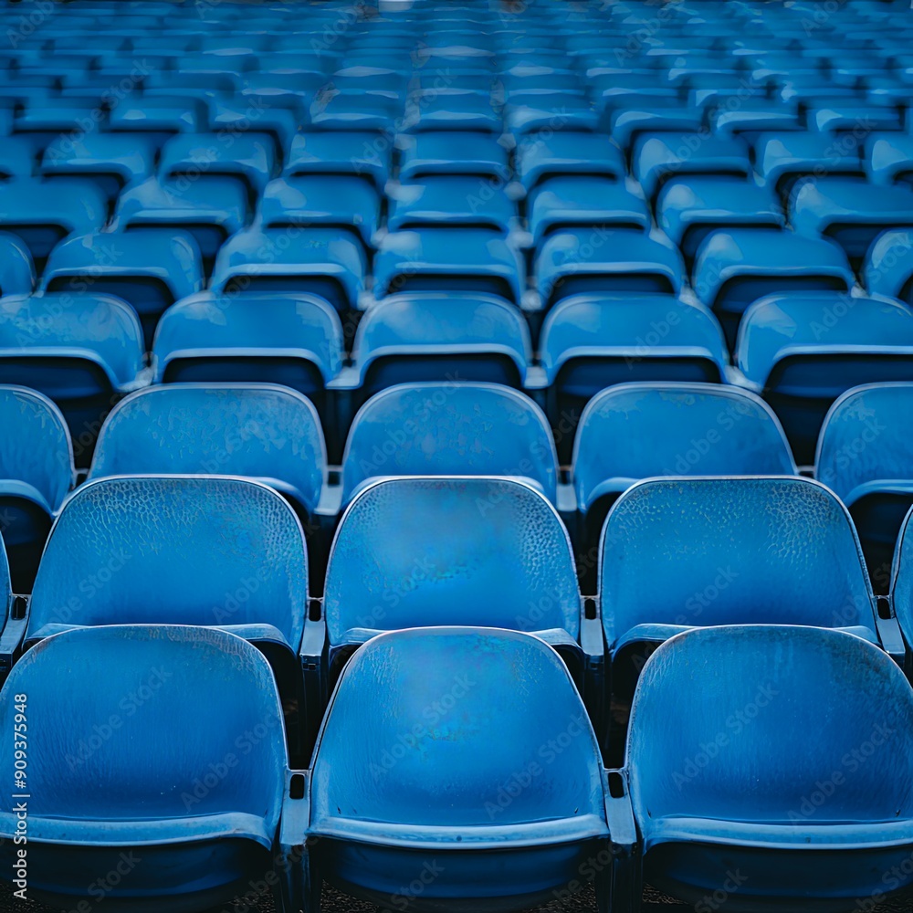 Outdoor Stadium with Blue Seats in Neat Rows Outdoor Stadium with Blue Seats in Neat Rows