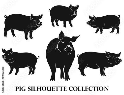 Versatile Pig Silhouettes in Pure Black and White for All Your Design Needs