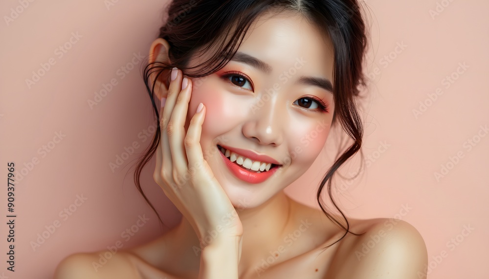 Beauty portrait of a model Japanese woman with beautiful white skin through skin care Beauty portrait of a model Japanese woman with beautiful white skin through skin care