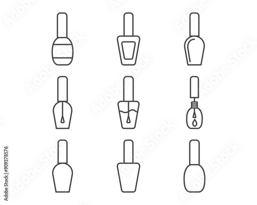 Collection linear vector graphic icons of beauty in the form of nail polish for manicure and pedicure.