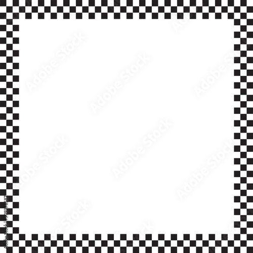 Square frame with checkered print. Picture or photo vignette with checkerboard, rally flag or chess game board pattern. Rectangular geometric framework. Vector graphic illistration