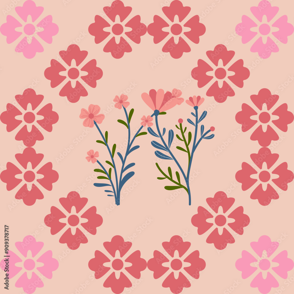 Fototapeta premium Intricate Floral and Ornamental Pattern on Pink Background