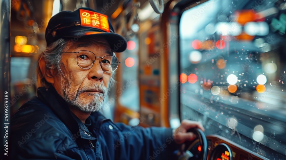 Portrait of an Elderly Japanese Man on a Bus Portrait of an Elderly Japanese Man on a Bus