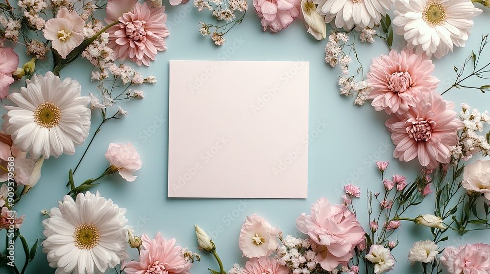 Pastel Wedding Invitation Template with Flowers Pastel Wedding Invitation Template with Flowers