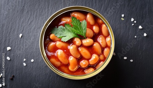 open tin of baked beans in tomato sauce