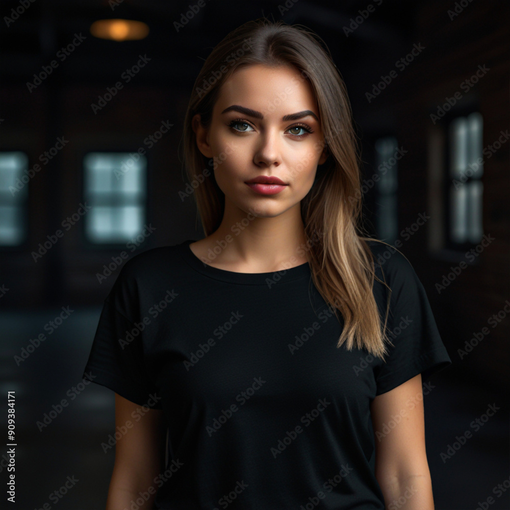 Portrait of an American Women, Black tshirt Model - Mockup Portrait of an American Women, Black tshirt Model - Mockup