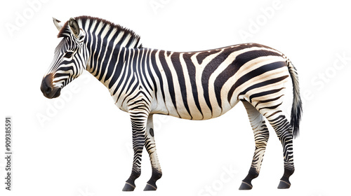 Side view pfoto of a zebra isolated on transparent background, african wildlife animal profile, png file