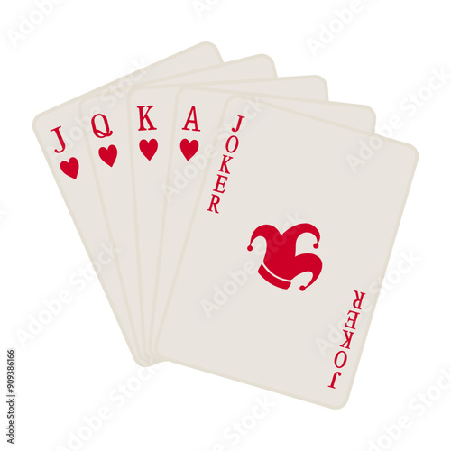 A fan of hearts playing cards including jack, queen, king, ace and joker in vector