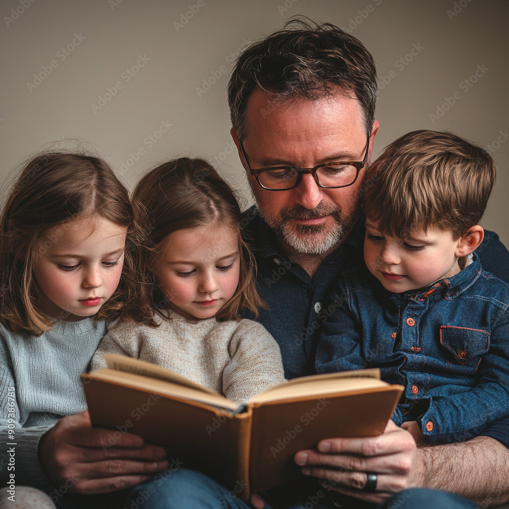 Story time with a father reading to his children Story time with a father reading to his children