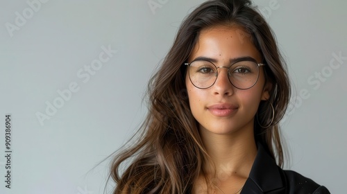 confident young brazilian businesswoman posing against clean white backdrop professional attire and warm expression showcase diversity and success in the corporate world