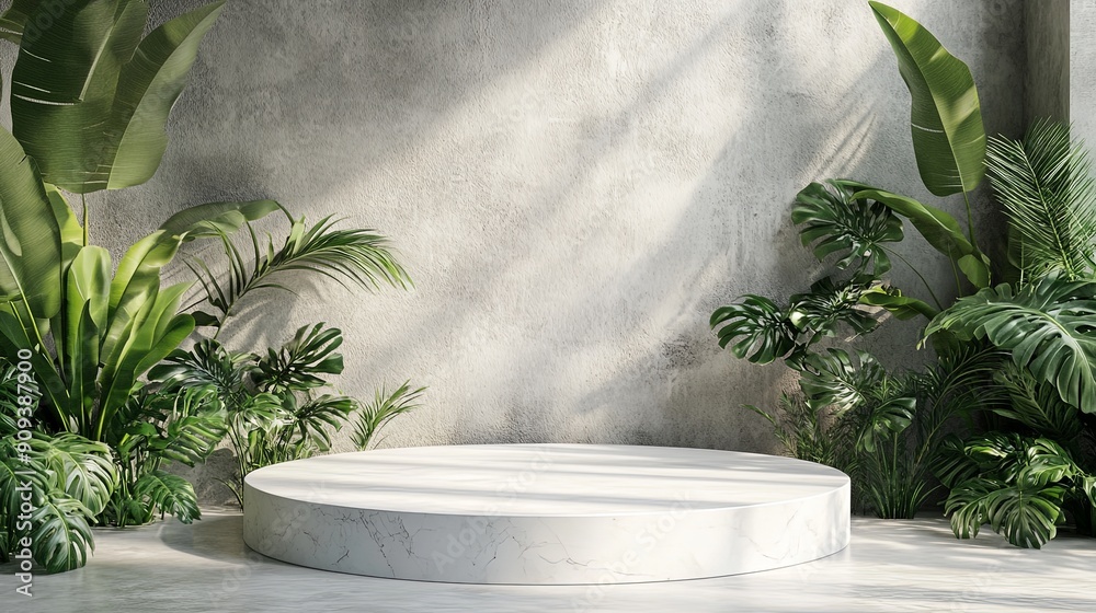White Terrazzo Podium with Tropical Plants White Terrazzo Podium with Tropical Plants