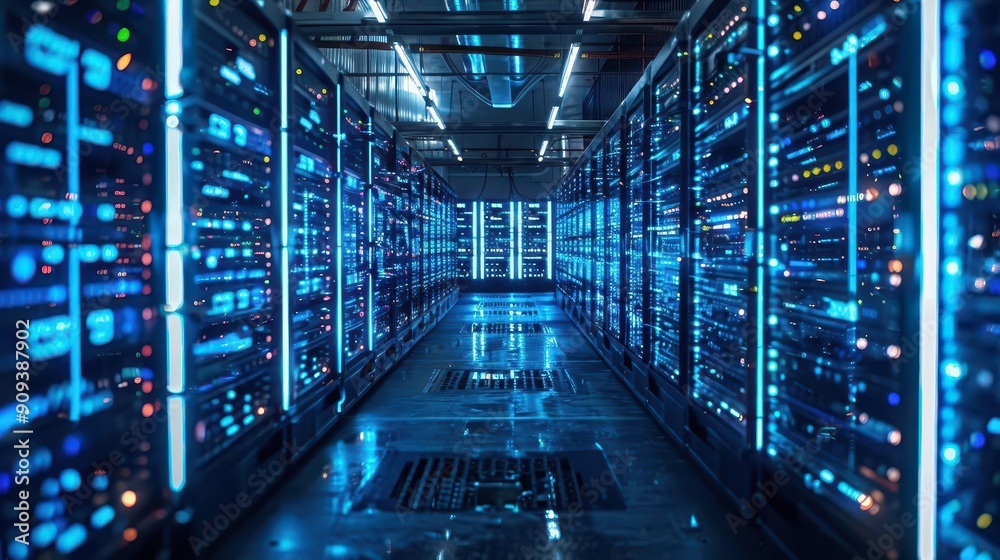 cryptocurrency mining farm with rows of powerful computers ethereal blue glow emanates from screens displaying realtime blockchain data and bitcoin symbols cryptocurrency mining farm with rows of powerful computers ethereal blue glow emanates from screens displaying realtime blockchain data and bitcoin symbols