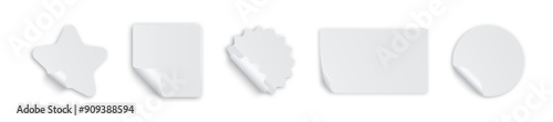 Sticker blank vector collection. Stickers empty curled mockup set.