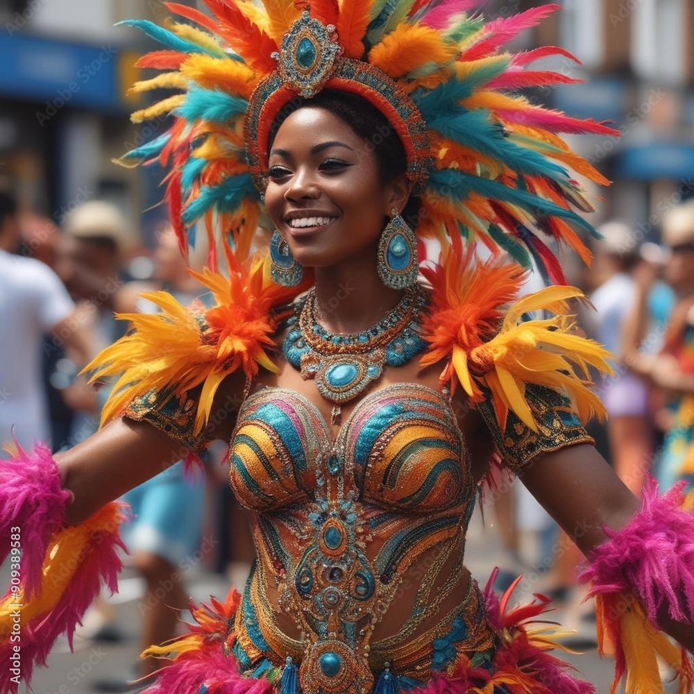 Colorful Costumes And Floats At Notting Hill Carnival In The Uk 8K Uhd High Quality Cinematic Style Dynamic Scene Professional Photo