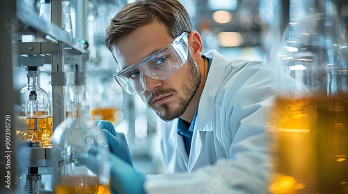 Industrial LNG Liquefied Natural Gas Scientist analyzing LNG samples in a laboratory, innovation in clean energy research photo