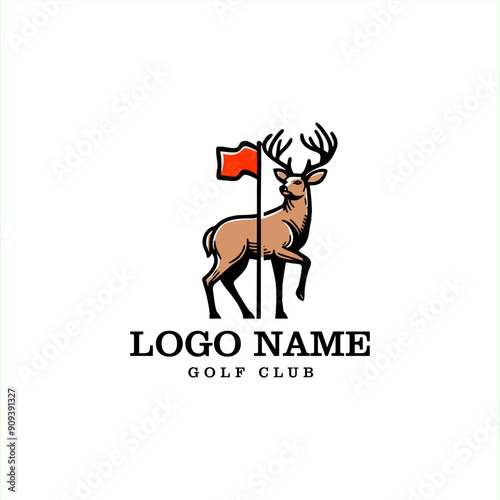 deer stag red flag golf club logo design