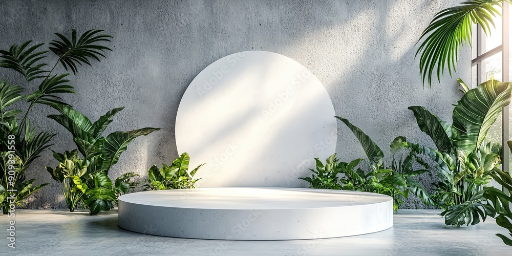 White Terrazzo Podium with Tropical Plants White Terrazzo Podium with Tropical Plants