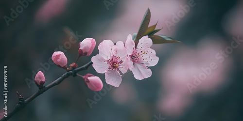 Delicate cherry blossoms on a tree branch