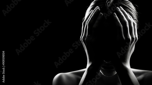 A silhouette of a person expressing deep emotion, covering their face with hands against a dark background, symbolizing distress.