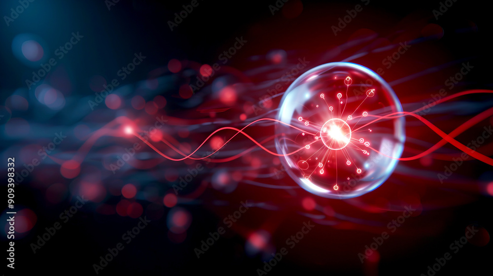 Abstract representation of energy and motion, featuring a glowing sphere with dynamic red waves against a dark background. Abstract representation of energy and motion, featuring a glowing sphere with dynamic red waves against a dark background.