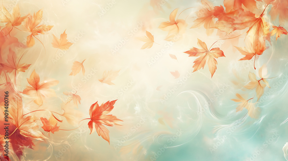 Autumn background with flying leaves and swirls light orange and soft blue color scheme Abstract wallpaper Autumn background with flying leaves and swirls light orange and soft blue color scheme Abstract wallpaper