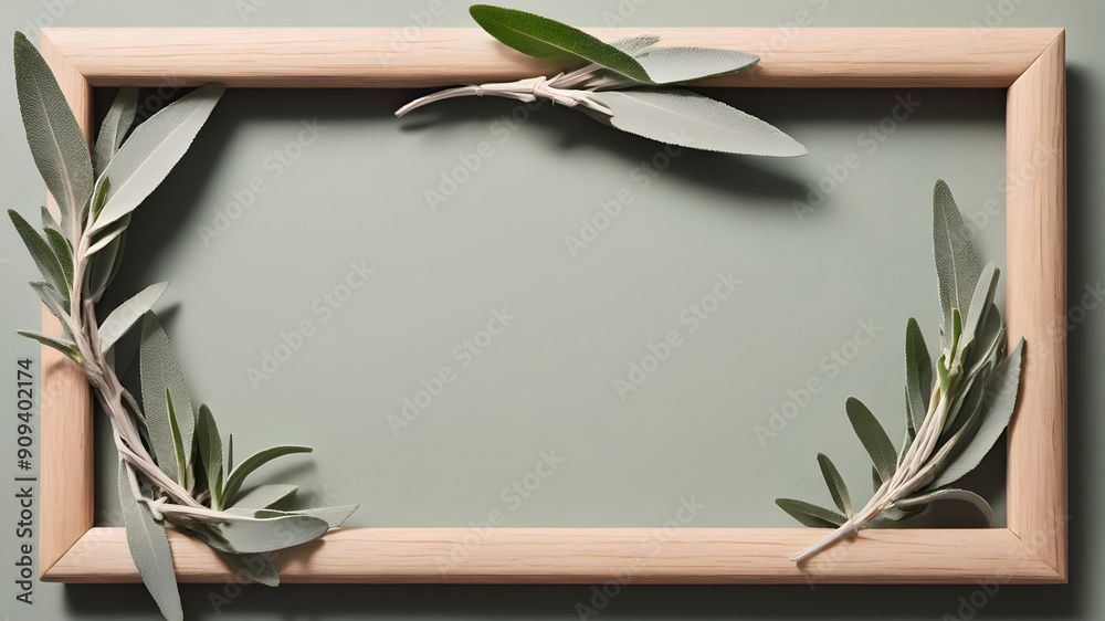 Frame made of sage, space for text. Generative AI Frame made of sage, space for text. Generative AI