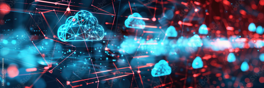 Digital technology and global business network interface with data processing and cloud computing features