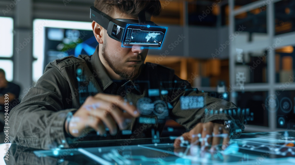Businessman working with AR financial tools to assess profitability and make investment decisions for 2024 Businessman working with AR financial tools to assess profitability and make investment decisions for 2024