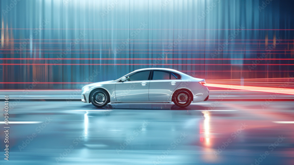Contemporary sedan car in a dynamic 3D illustration, ready for a banner ad with ample copy-space Contemporary sedan car in a dynamic 3D illustration, ready for a banner ad with ample copy-space