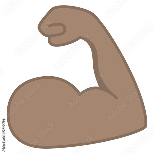 Biceps emoticon of strength, brown muscle, strong bicep. Power of protein for man icon. Flex muscle arm. Exercise in gym for health. Logo of fitness, workout, bodybuilder. Strong muscular arms. Fit
