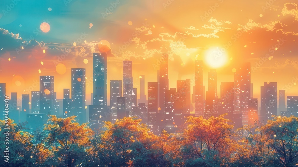 futuristic cityscape during an extreme heatwave with shimmering heat mirages solarpowered cooling stations and resilient urban vegetation futuristic cityscape during an extreme heatwave with shimmering heat mirages solarpowered cooling stations and resilient urban vegetation