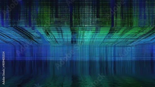Abstract Digital Grid with Water Reflection