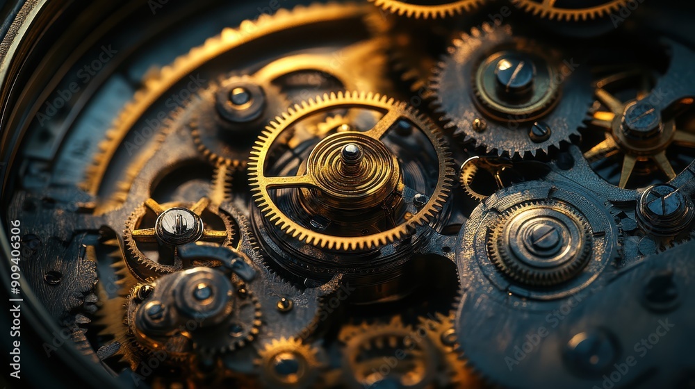A close up of a clock with many gears A close up of a clock with many gears